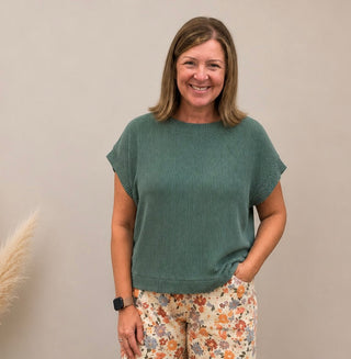 Anna Ribbed Top in Hunter Green