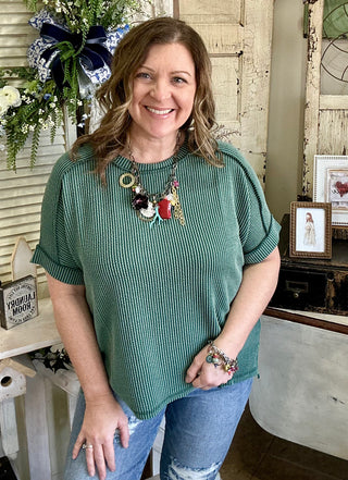 Sybil Ribbed Top in Hunter Green