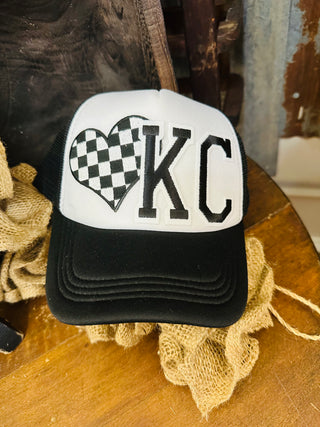 Black Checked Heart KC Trucker Hat