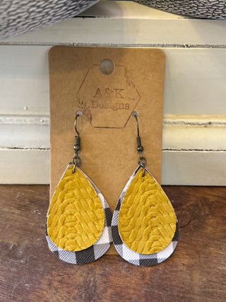 Woven Mustard Teardrop Earrings