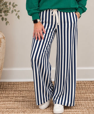 Jenna Striped Wide Leg Pants in Navy
