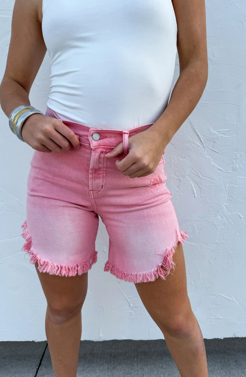 Prett in Pink Fray Hem Shorts - PREORDER