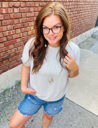 Melissa Ribbed Top in Light Gray