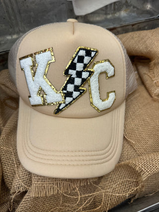 Khaki Checked Lightening KC Trucker Hat
