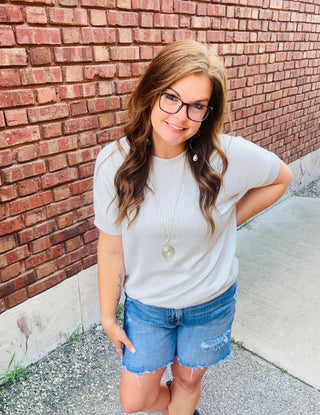 Melissa Ribbed Top in Light Gray