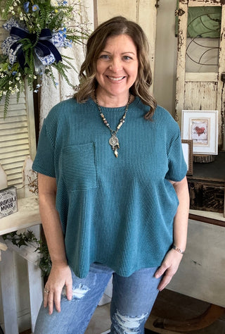 Deena Ribbed Top in Teal
