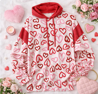 Scribble Hearts Hooded Top