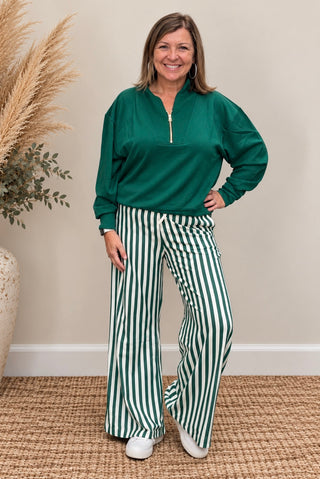 Jenna Striped Wide Leg Pants in Dark Green