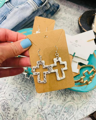 Hammered Metal Cross Earrings