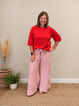 Striped Wide Leg Pants in Red