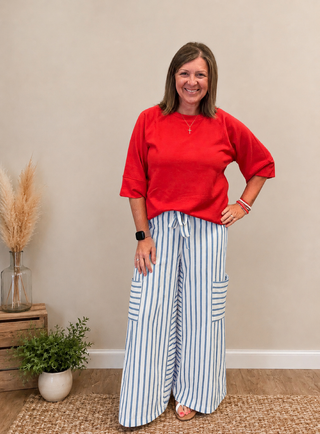 Striped Wide Leg Pants in Blue