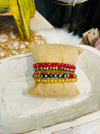 Chiefs Czech Glass Bracelet Stack