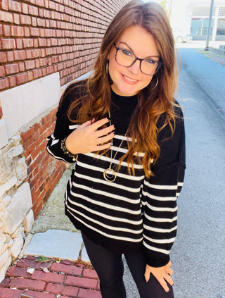 Sasha Striped Sweater in Black