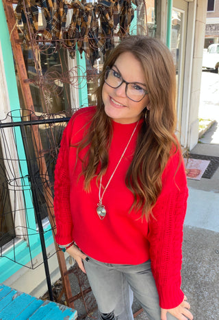 Natasha Cable Knit Sweater in Ruby