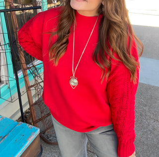 Natasha Cable Knit Sweater in Ruby