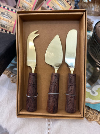 Carved Wood Cheese Set
