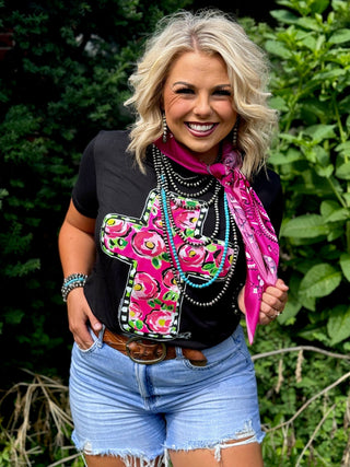 **ONLINE EXCLUSIVE** Callie Ann Stelter Pink Floral Cross Tee