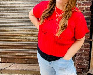 Emily Short Sleeve Sweater in Ruby