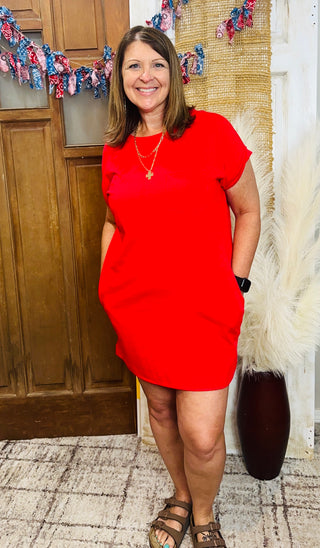 plus size red t shirt dress Tanna T-Shirt Dress in Ruby – Paint Chips & Glitter Boutique