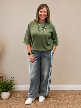 Lace Contrast Denim Pants