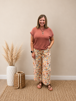 Floral Print Barrel Pants