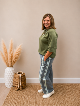 Lace Contrast Denim Pants
