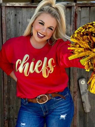 ONLINE EXCLUSIVE ~ Metallic Gold Chiefs Sweatshirt by Randi Mahomes