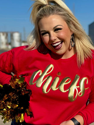 ONLINE EXCLUSIVE ~ Metallic Gold Chiefs Sweatshirt by Randi Mahomes