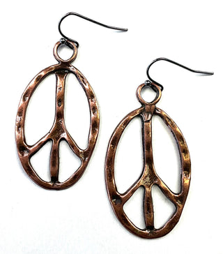 Antique Copper Peace Sign Earrings