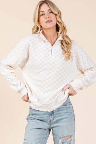 Check It Out Quarter Zip Top in Cream