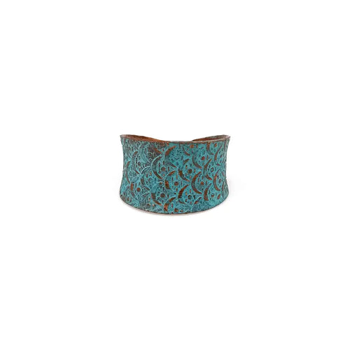 Copper Patina Turquoise Scallop Cuff Ring