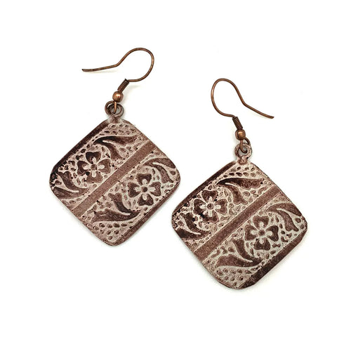 Copper Patina Cream Floral Earrings