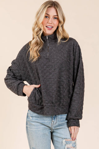 Check It Out Quarter Zip Top in Cream