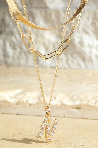 Layered Initial Triple Chain Necklace