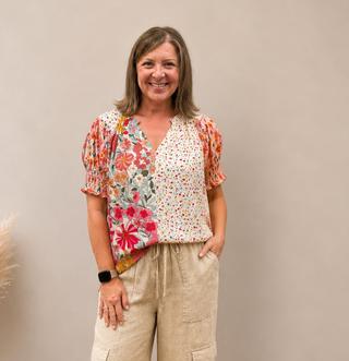 Mixed Blooms Peasant Top