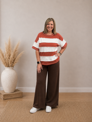 Exposed Seam Colorblock Top in Rust