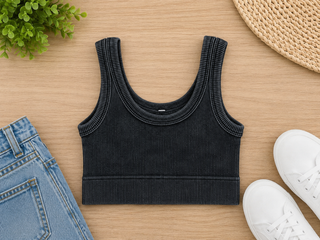 Washed Ribbed Bralette in Black