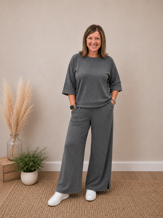 Reagan 3/4 Sleeve Top in Charcoal