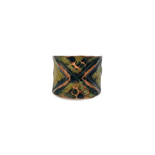 Copper Patina Light Green Cross & Rivets Cuff Ring