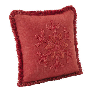 Red Snowflake  Fringed Pillow