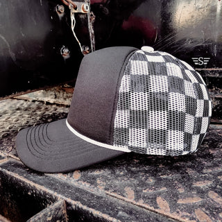 Checkered Mesh Back Foam Trucker Cap