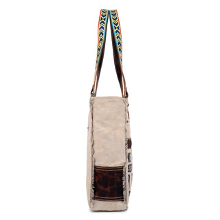 Moonstone Canvas & Leather Shoulder Bag