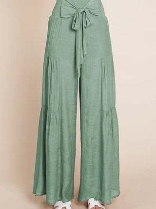 Allison Sage Tie Front Wide Leg Pants