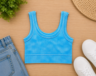 Washed Ribbed Bralette in Deep Sky