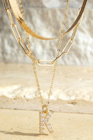 Layered Initial Triple Chain Necklace