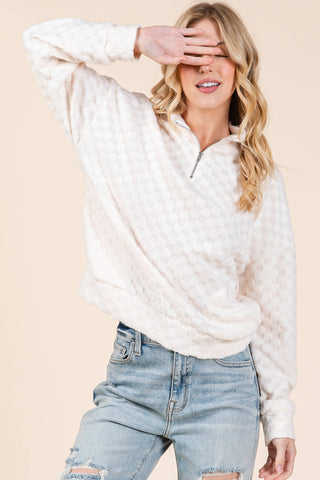 Check It Out Quarter Zip Top in Cream