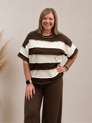Exposed Seam Colorblock Top in Chocolate