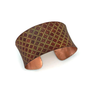 Copper Patina Chartreuse Tile Patter Cuff Bracelet