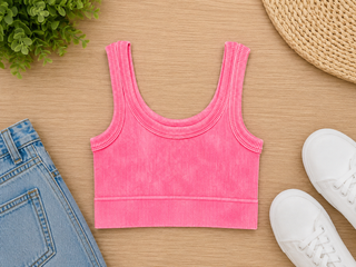 Washed Ribbed Bralette in Fuchsia