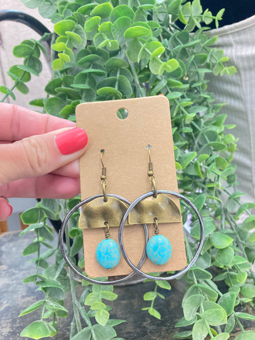 Mixed Metal with Turquoise Oval Earrings